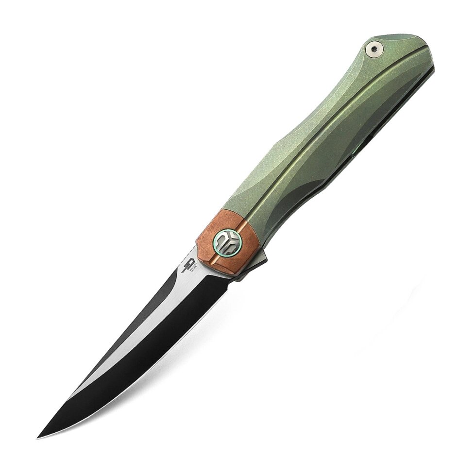 Складной нож Bestech Thyra, сталь M390, рукоять титан/медь, зеленый от компании Admi - фото 1