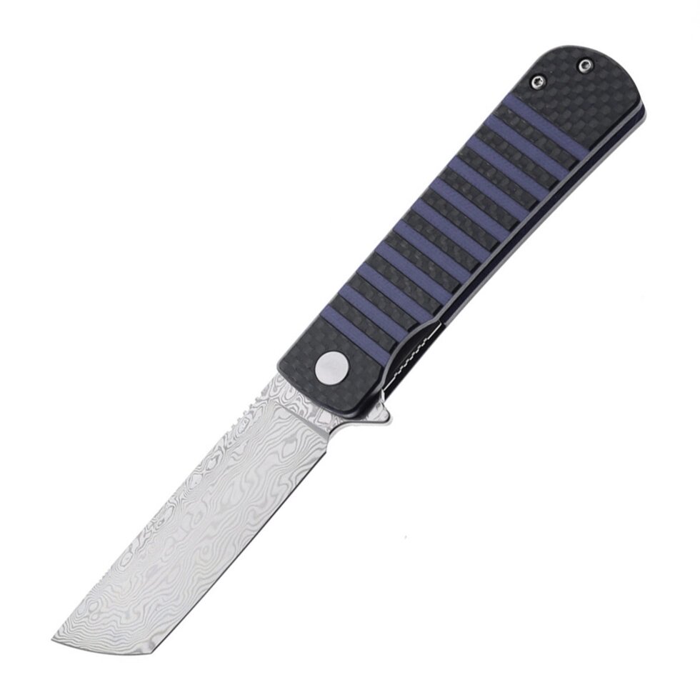 Складной нож Bestech Titan, сталь дамаск, рукоять черно-синяя G10/карбон от компании Admi - фото 1