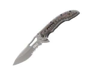 Складной нож CRKT Fossil Compact WITH VEFF SERRATIONS, сталь 8Cr13MoV, рукоять нержавеющая сталь, накладки G-10