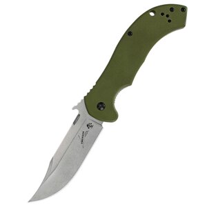 Складной нож Emerson Design CQC-10K KERSHAW 6030, сталь лезвия 8Cr14MoV Stonewashed Bowie Blade, рукоять G-10/410 сталь, зелёный