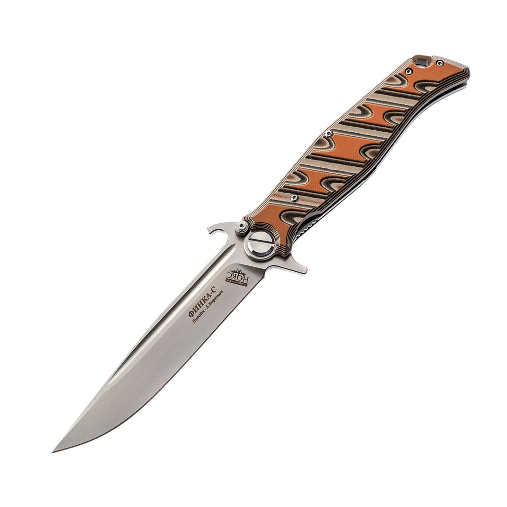 Складной нож Финка С НОКС, сталь D2, рукоять оранжевая G10 от компании Admi - фото 1