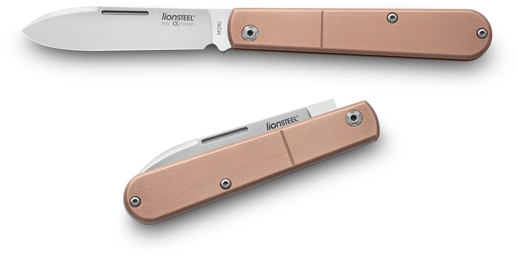 Складной нож LionSteel Barlow Slim Roundhead, сталь M390, рукоять медь от компании Admi - фото 1