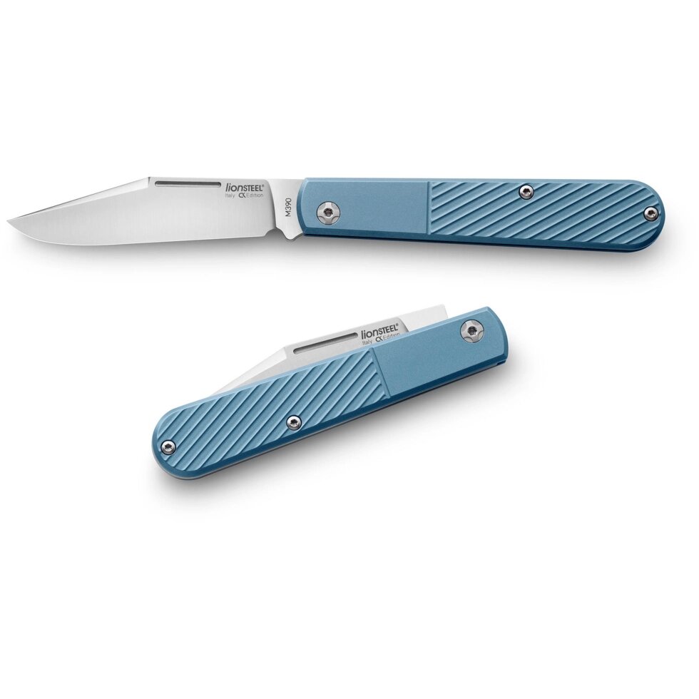 Складной нож LionSteel Barlow Slim Shuffler, сталь M390, рукоять Blue Titanium от компании Admi - фото 1