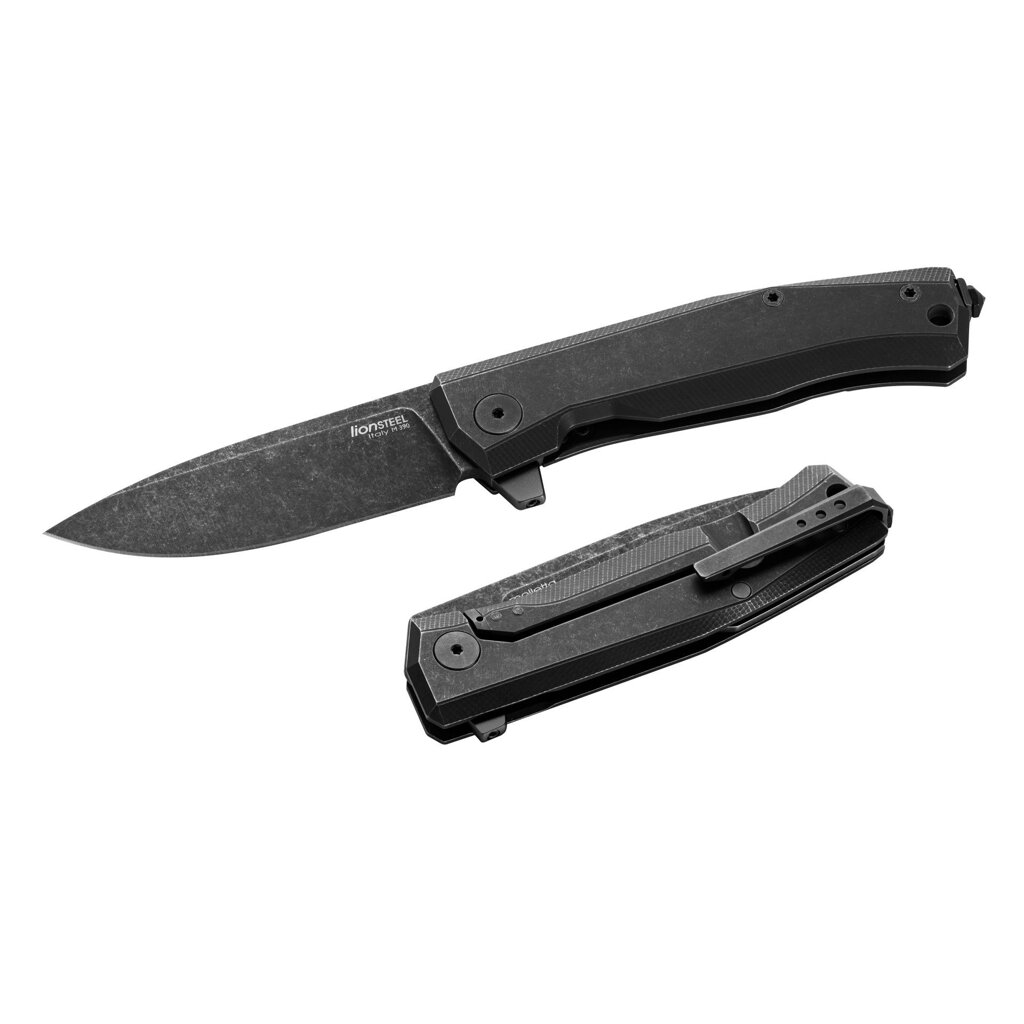 Складной нож LionSteel MT01B BW, сталь M390, рукоять Black titanium от компании Admi - фото 1