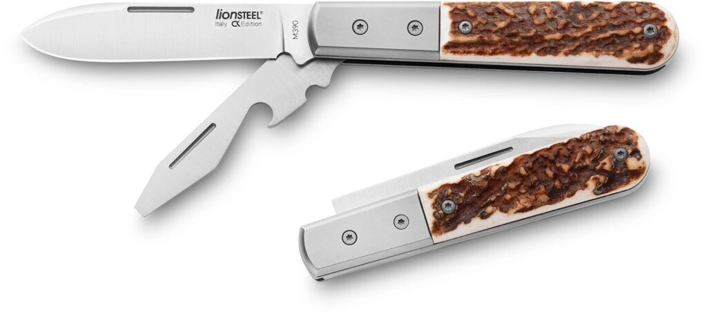 Складной нож-мультитул LionSteel Barlow Roundhead, сталь M390, рукоять рог от компании Admi - фото 1