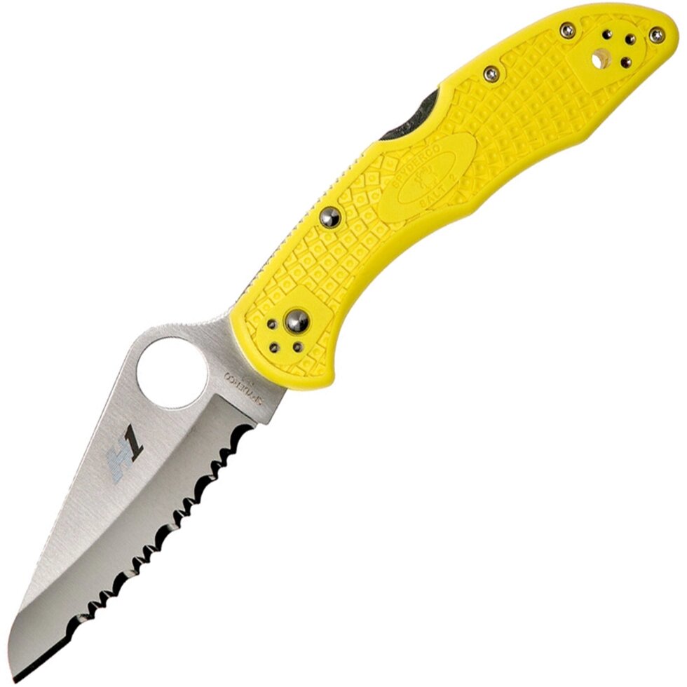 Складной нож Spyderco Salt 2, сталь H1 Satin Serrated, рукоять термопластик FRN, жёлтый от компании Admi - фото 1
