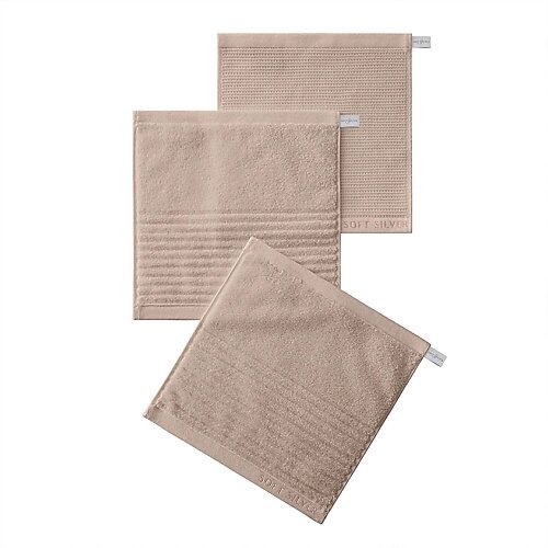 SOFT SILVER Набор Antibacterial Cotton Towels, махровые салфетки 3 шт., 30х30 см. Цвет: «Песчаный берег» (бежевый) от компании Admi - фото 1