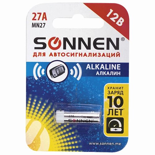 SONNEN Батарейка Alkaline, 27А (MN27) для сигнализаций 1.0 от компании Admi - фото 1