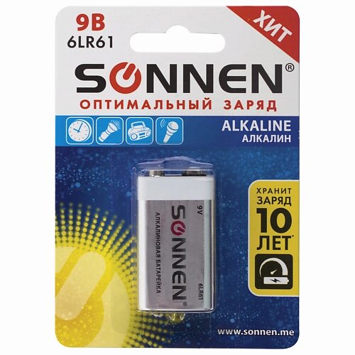 SONNEN Батарейка Alkaline, Крона (6LR61, 6LF22, 1604A) 1.0 от компании Admi - фото 1
