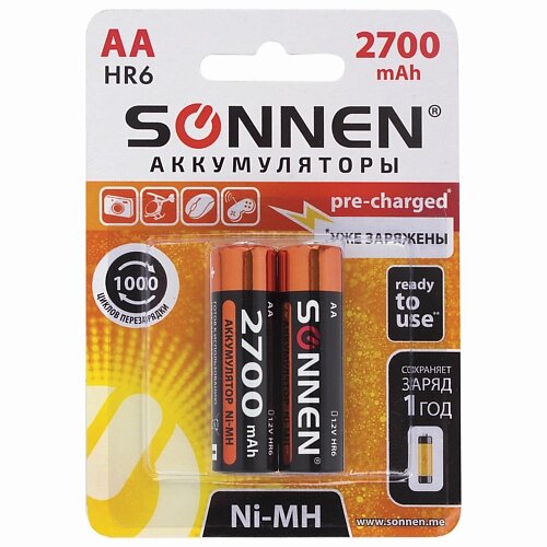 SONNEN Батарейки аккумуляторные, АА (HR6) Ni-Mh 2.0 от компании Admi - фото 1