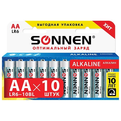 SONNEN Батарейки Alkaline, АА (LR6, 15А) пальчиковые 10.0 от компании Admi - фото 1