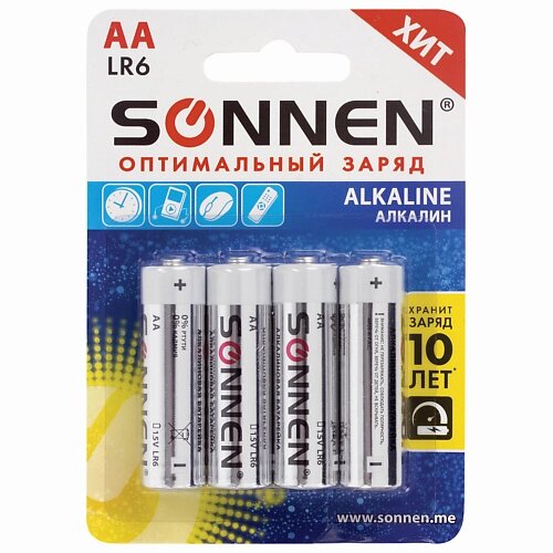 SONNEN Батарейки Alkaline, АА (LR6, 15А) пальчиковые 4.0 от компании Admi - фото 1