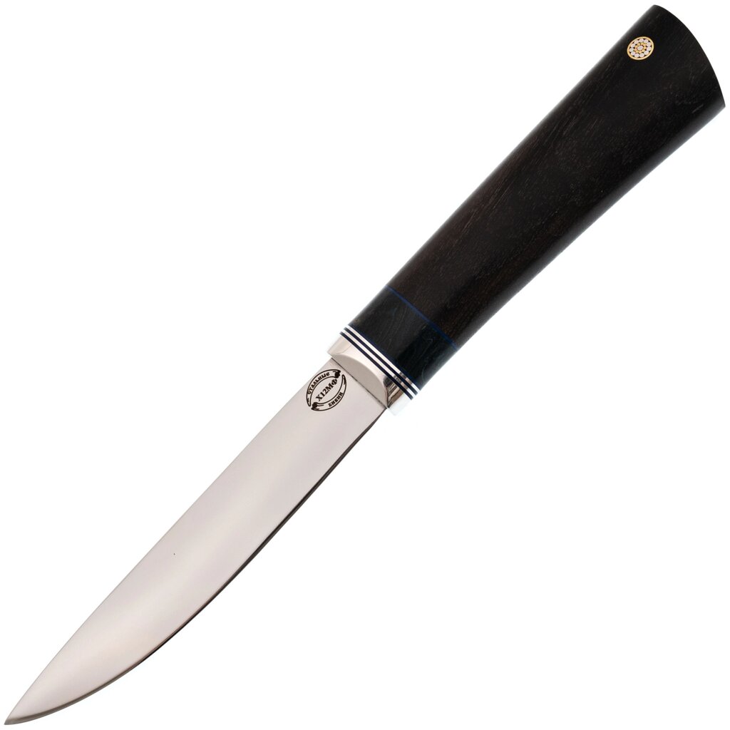 Средний якутский нож с откованным долом, сталь Х12МФ, черный граб, карельская береза синяя, дюраль от компании Admi - фото 1