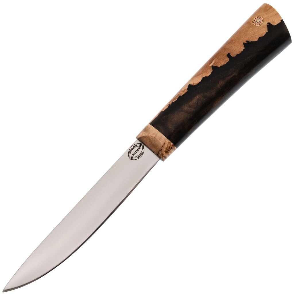 Средний якутский нож с откованным долом, сталь Х12МФ, карельская береза/акрил от компании Admi - фото 1