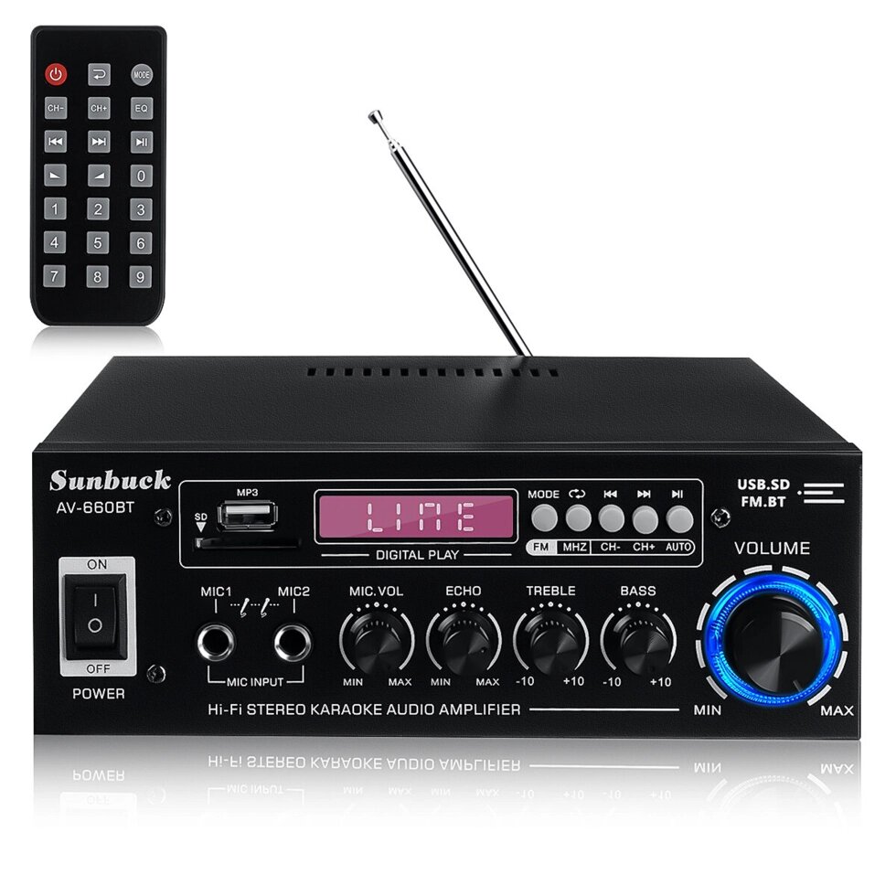 Sunbuck AV-660BT 2000W bluetooth 5.0 Аудиоусилитель EQ Stereo AMP Car Home 2CH AUX USB FM Radio от компании Admi - фото 1