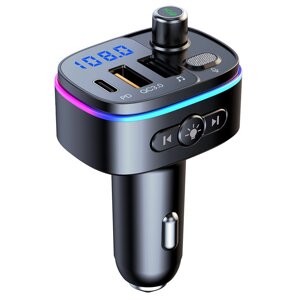 T65 Bluetooth V5.0 FM-трансмиттер 18W PD + QC3.0 USB автомобильное зарядное устройство 9 цветов атмосферных огней Siri г