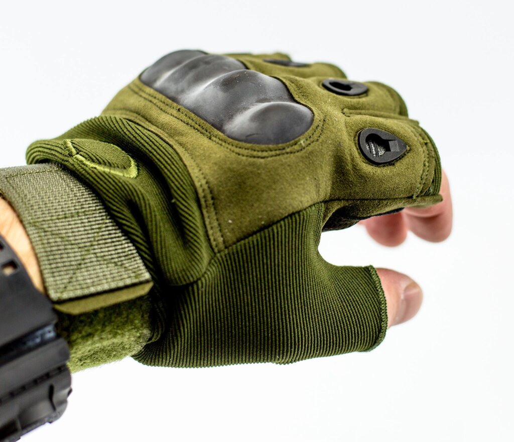 Тактические перчатки без пальцев, армейские, зеленые XL от компании Admi - фото 1
