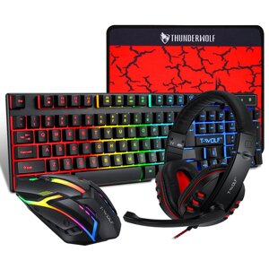 TF800 RGB 4 в 1 Gaming Клавиатура и Мышь Гарнитура Мышь Подушка Клавиатура Эргономичный светильник Механический Комбинир