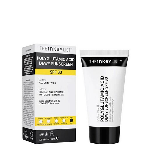 THE INKEY LIST Увлажняющий солнцезащитный крем для лица Polyglutamic Acid Dewy Sunscreen SPF30 50.0 от компании Admi - фото 1