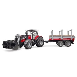 Трактор Massey Ferguson c манипулятором и прицепом