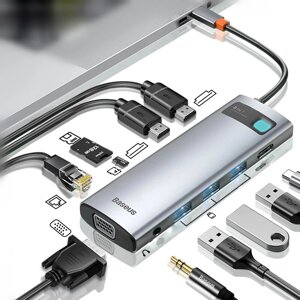 [Triple Дисплей] Baseus 11-в-1 MST USB Type-C Адаптер док-станции-концентратора с двумя разъемами 4K HDMI HD Дисплей / 1