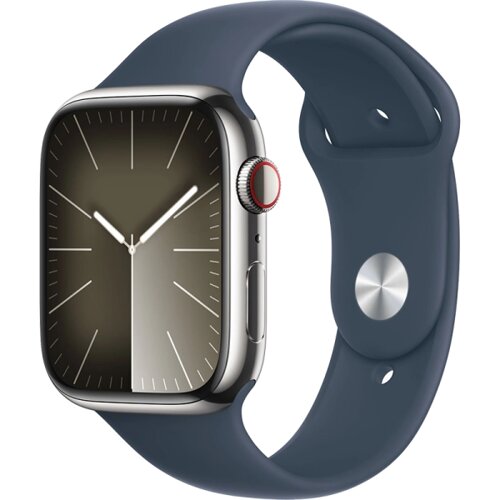 Умные часы Apple Watch Series 9, 45 мм, Storm Blue Sport Band, Silver Stainless Steel, size S/M (MRPG3)