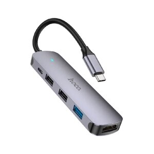 USB-концентратор HOCO HB27 5 гнезд PD, USB3.0, 2USB2.0, HDMI, 4к серый