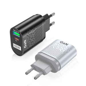 УСЛИОН 65 Вт Настенное зарядное устройство GaN 33 Вт USB-C PD PPS / 33 Вт USB-A QC3.0 Быстрая зарядка для iPhone 13 13 M