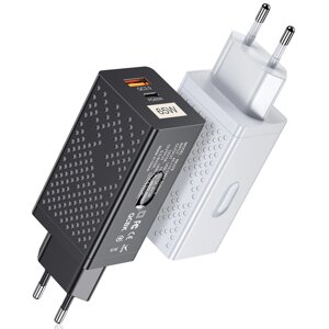 УСЛИОН PD 65 Вт GaN Dual Port Тип-C USB-A PD3.0 QC3.0 Быстрая зарядка Адаптер настенного зарядного устройства Вилка евро