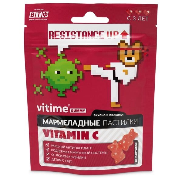 Витамин C для детей с 3 лет клубника ViTime/ВиТайм мармеладные пастилки жевательные 2500мг 30шт от компании Admi - фото 1