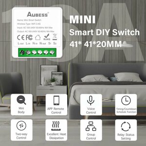 Wi-Fi Mini Smart Switch Wi-Fi Wireless DIY Выключатели света 16A Управление умным домом с Tuya Smart Life Alexa Google H