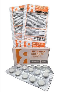 Янтарная кислота Квадрат-С таблетки 0,5г 20шт от компании Admi - фото 1