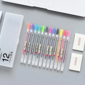 YOUFAN YF18-142 Творческий простой полупрозрачный канцелярский карандаш Чехол с 12 цветными ручками и 2 липкими заметкам