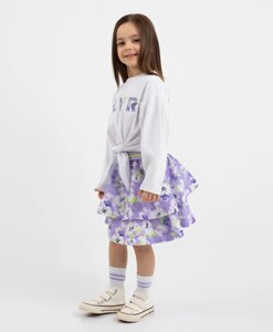 Юбка из поплина с цветочным рисунком фиолетовая для девочки Gulliver (110)