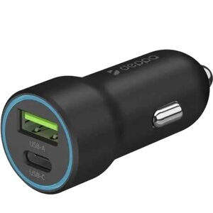 Зарядное устройство автомобильное Deppa 20W USB-A/Type-C, черное
