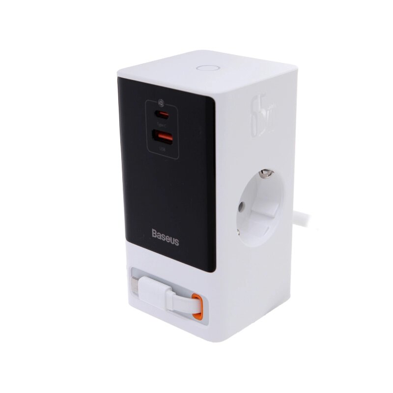 Зарядное устройство Baseus OS PowerCombo Digital PowerStrip 2AC+1U+1C+Retractable-C 65W Smart Version White PSLR000602 от компании Admi - фото 1