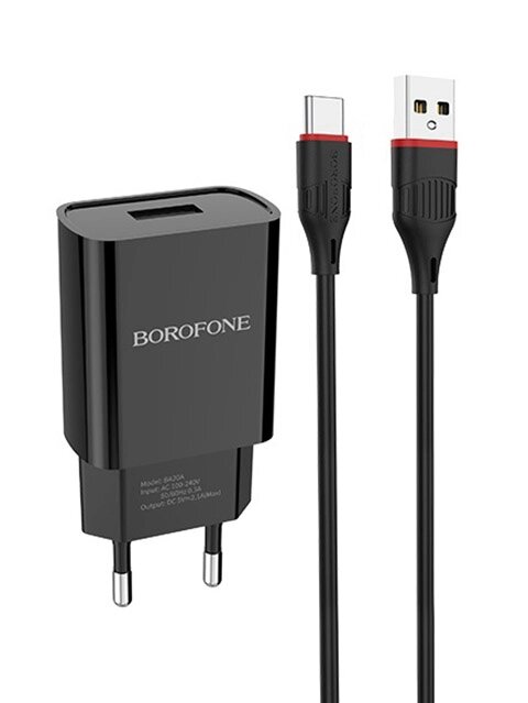 Зарядное устройство Borofone BA20A Sharp 1xUSB 2.1А + кабель Type-C Black 6931474702142 от компании Admi - фото 1