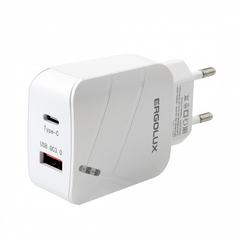 Зарядное устройство Ergolux USB+Type-C White ELX-PA01QC-C01 от компании Admi - фото 1