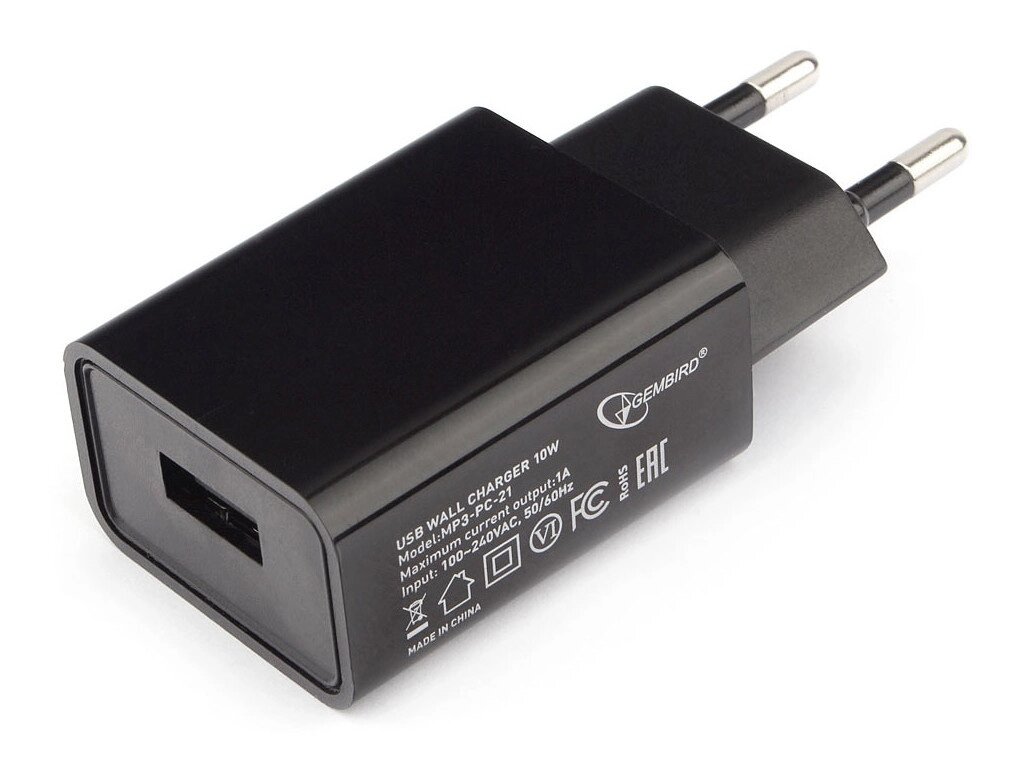 Зарядное устройство Gembird Cablexpert 1xUSB 1A Black MP3A-PC-21 от компании Admi - фото 1
