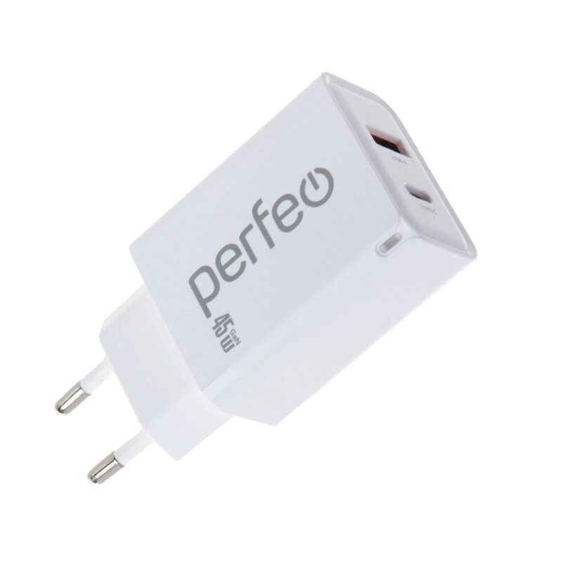 Зарядное устройство Perfeo USB-A + Type-C 45W White I4654 от компании Admi - фото 1
