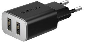 Зарядное устройство сетевое Deppa 2 USB 2.4А, черное