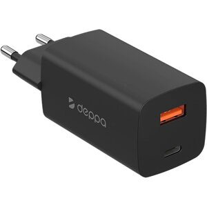 Зарядное устройство сетевое Deppa USB Type-C + USB Type-A PD 65w, черное (GaN)