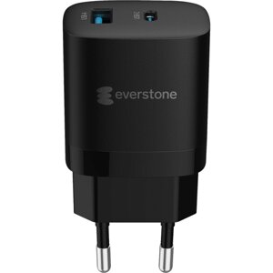 Зарядное устройство сетевое Everstone EV-AC-PD30QC GaN 33W QC3.0 USB, PPS PD Type-C, черное