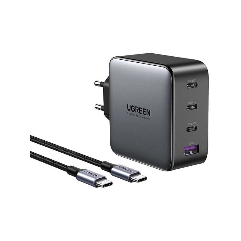 Зарядное устройство Ugreen CD226 USB-A+3xUSB-C 100W GaN Fast Charger Space + Cable USB Type-C Grey 90575 от компании Admi - фото 1