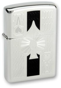 Зажигалка ZIPPO Ace High Polish Chrome, латунь с ник. хром. покрыт., серебр., глянц., 36х56х12 мм