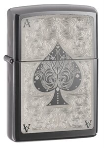 Зажигалка ZIPPO Ace, латунь с покрытием Black Ice, чёрный, глянцевая, 36х12x56 мм