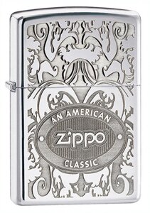 Зажигалка ZIPPO American Classic, латунь с покрытием High Polish Chrome, серебристый, 36х12x56 мм
