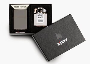 Зажигалка ZIPPO Black Ice и вставной блок для трубок, подарочный набор