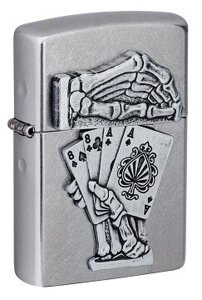 Зажигалка ZIPPO Dead Mans Hand с покрытием Street Chrome, латунь/сталь, серебристая