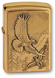 Зажигалка ZIPPO Eagles, латунь с покрытием Brushed Brass, золотистый, матовая, 36х12x56 мм